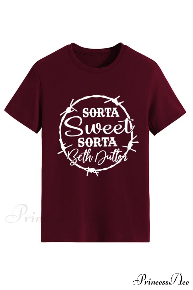 Patterned Sweet T-Shirt Wine Red / S Tees