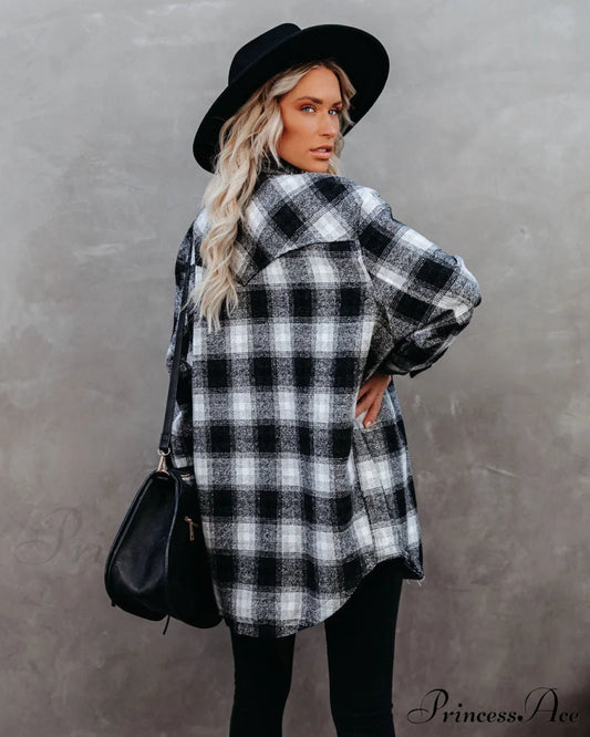 Paxon Plaid Button Down Shirt Jacket Coats-L