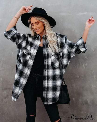 Paxon Plaid Button Down Shirt Jacket Coats-L