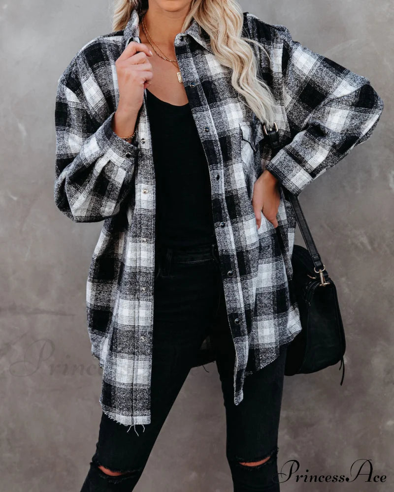 Paxon Plaid Button Down Shirt Jacket Coats-L