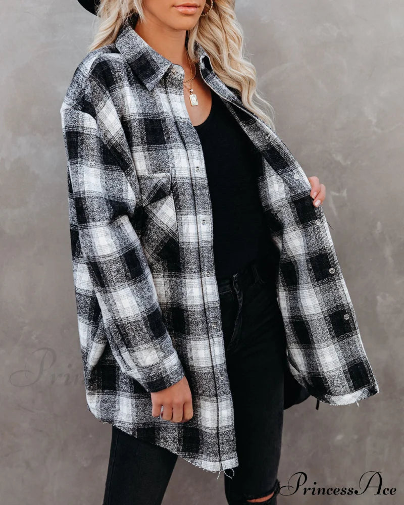 Paxon Plaid Button Down Shirt Jacket Coats-L