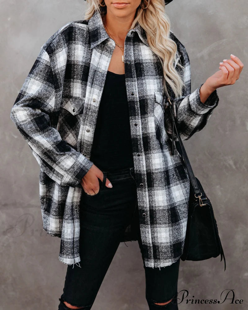 Paxon Plaid Button Down Shirt Jacket Coats-L