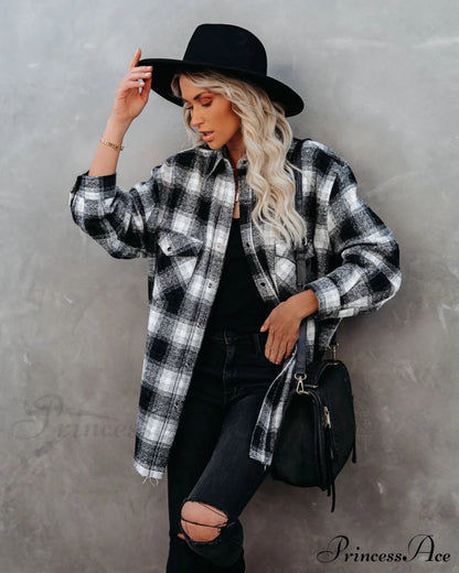 Paxon Plaid Button Down Shirt Jacket Coats-L