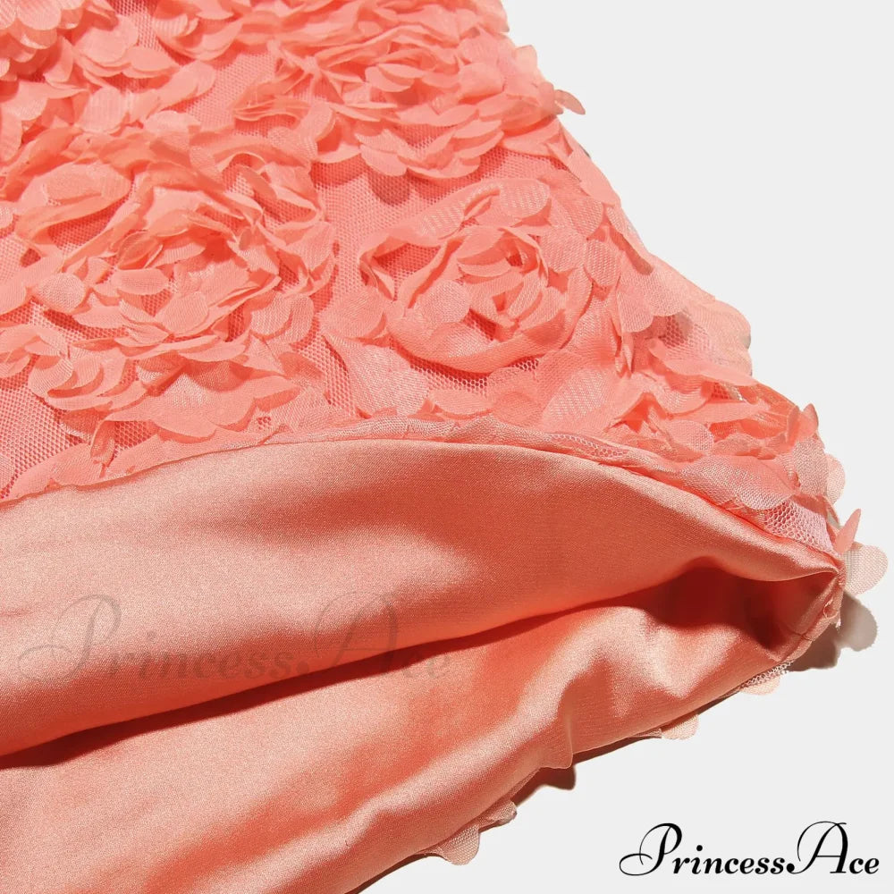 Peach Flowers Textured Charming V-Neck Mini Dress