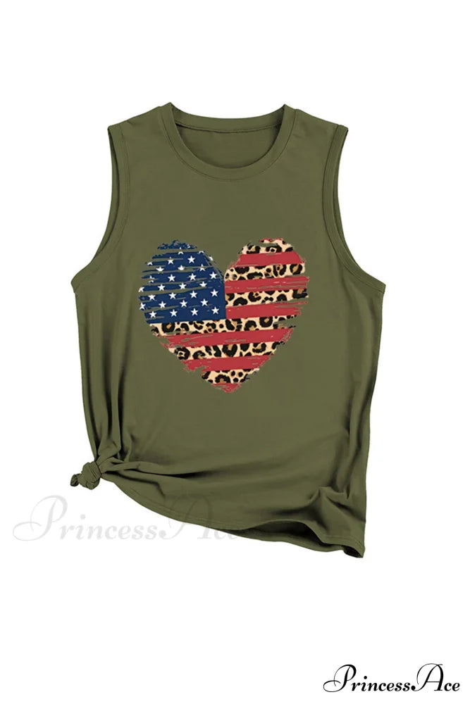 Peach Heart Flag Sleeveless T-Shirt Army Green / S Tees