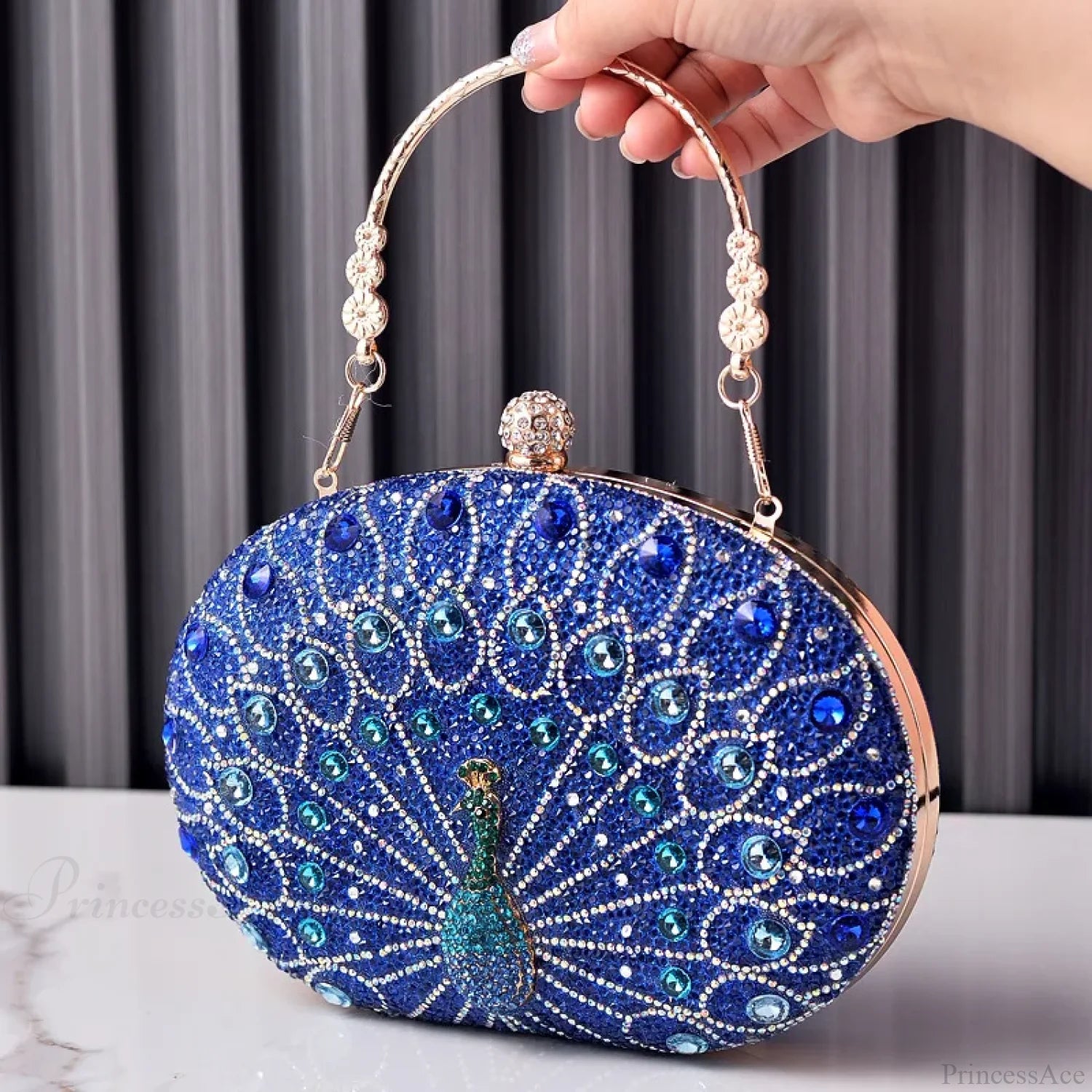 Peacock Pattern Diamond Evening Rhinestone Shoulder Clutch Bag Blue clutchbag-250126
