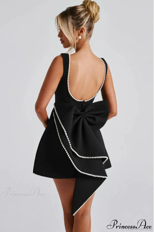 Pearl Bow Open-Back Edgy Short Party Dress