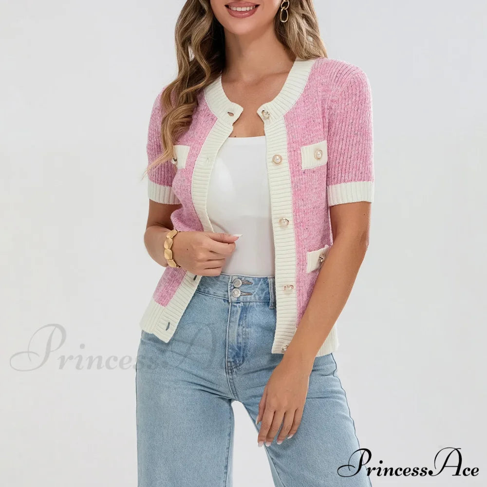 Pearl Button Short Sleeve Cardigan Cardigan-241208