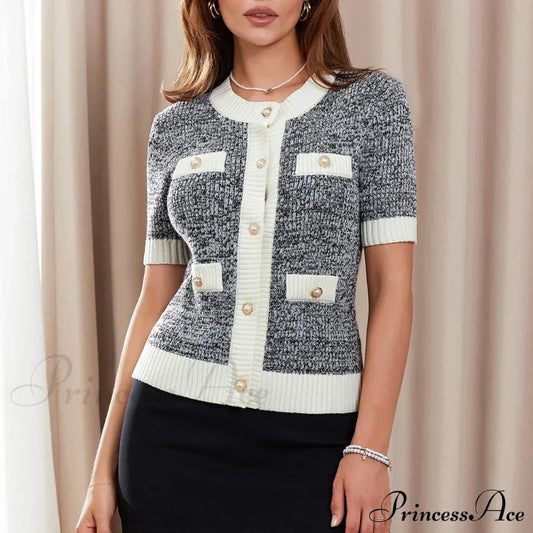 Pearl Button Short Sleeve Cardigan Cardigan-241208