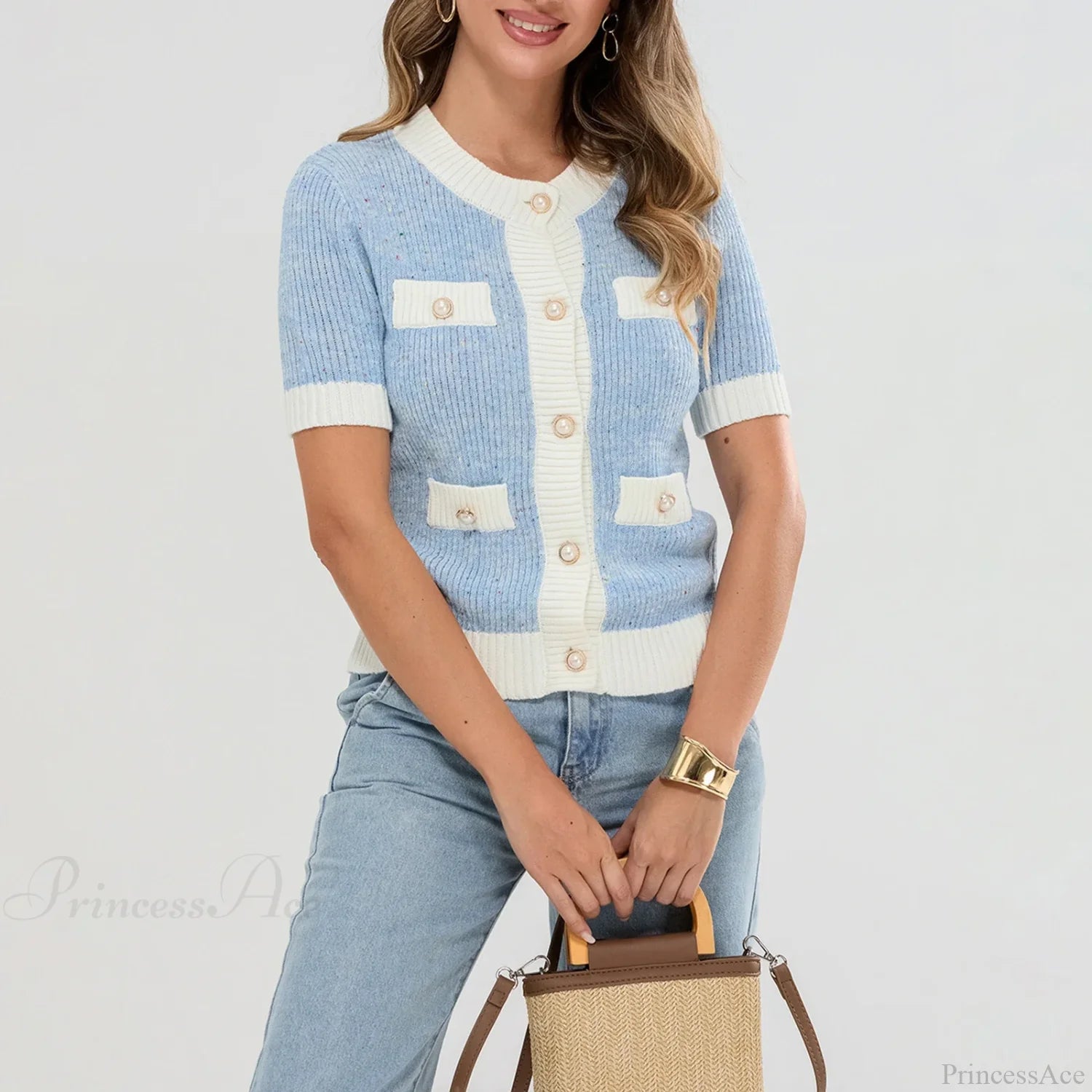 Pearl Button Short Sleeve Cardigan Cardigan-241208