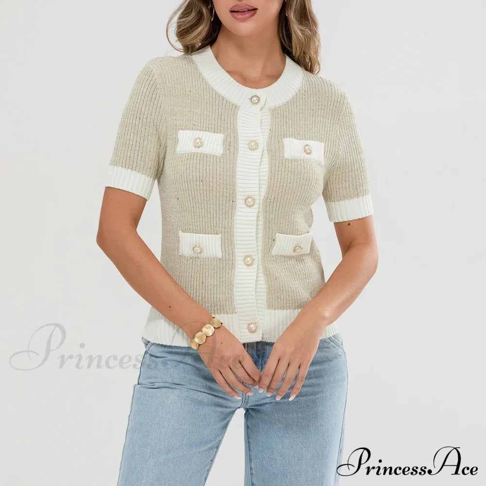 Pearl Button Short Sleeve Cardigan Cardigan-241208