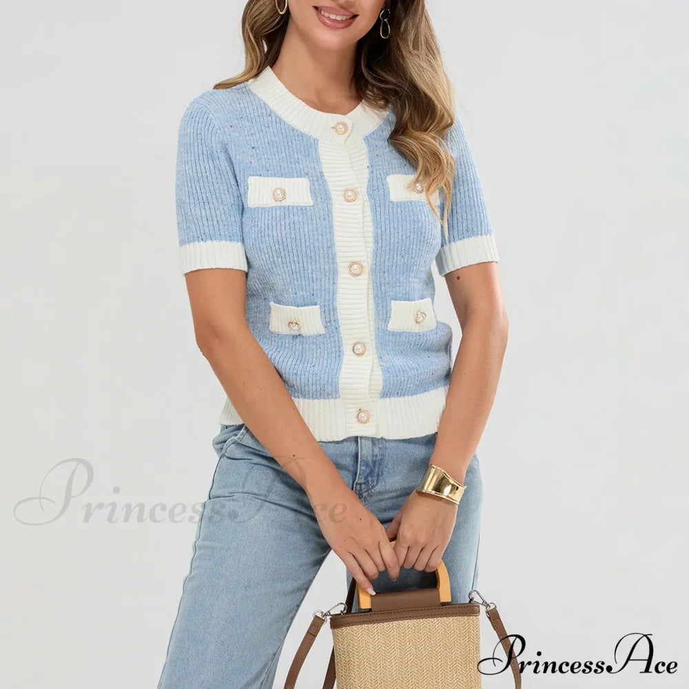 Pearl Button Short Sleeve Cardigan Cardigan-241208