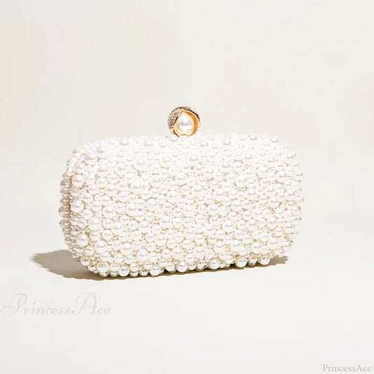 Pearl Crystal Beaded Evening Wristlet Beige wristlet-250126
