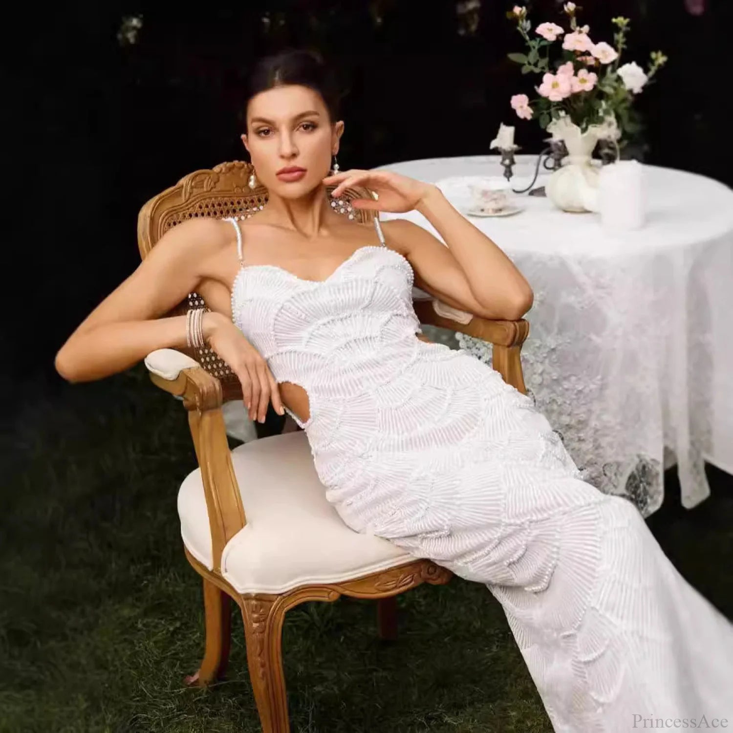 Pearl Embellished Strapless Bandage Prom Dress promdress-250223