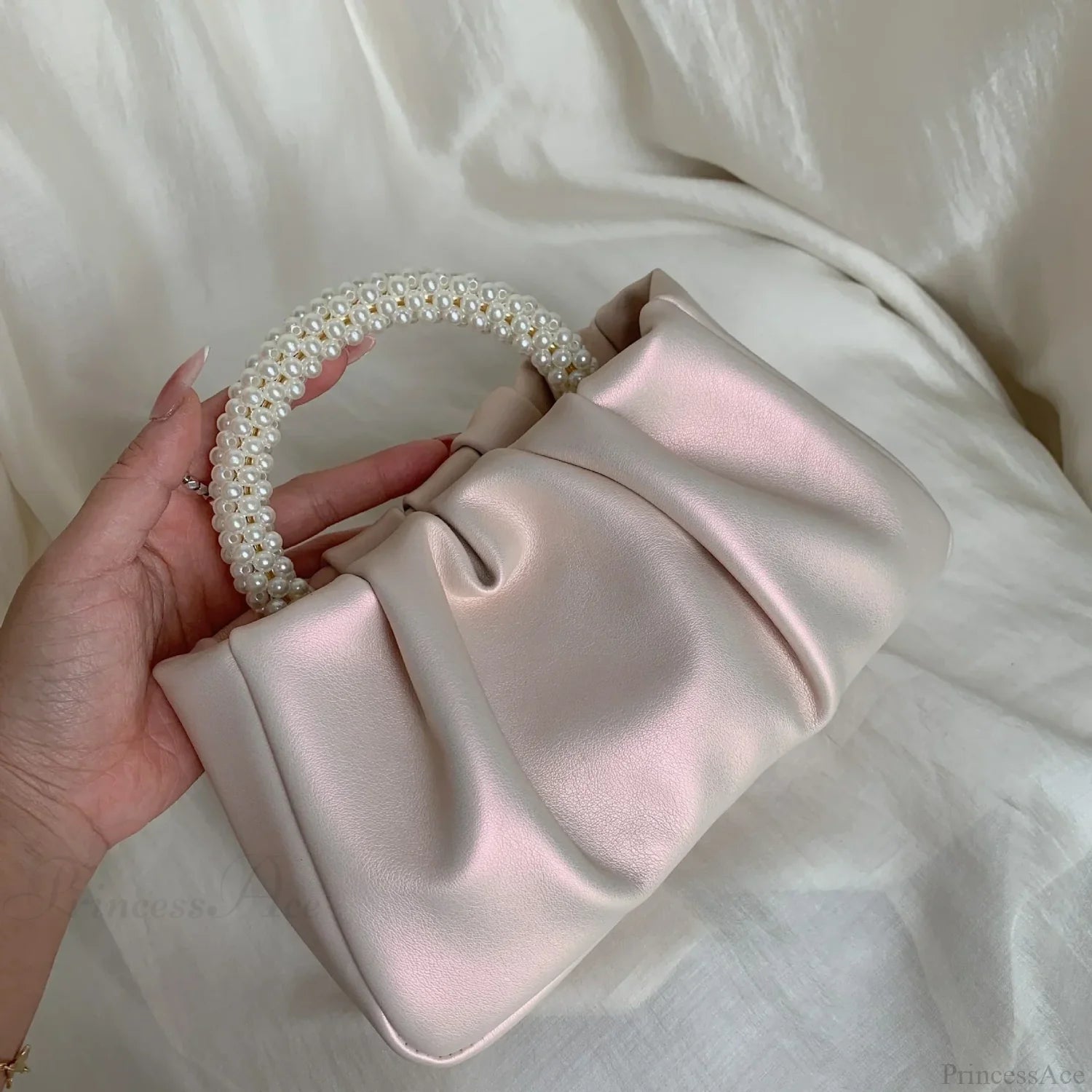 Pearl Handle Dinner Clutch Handbag Pink handbag-250126
