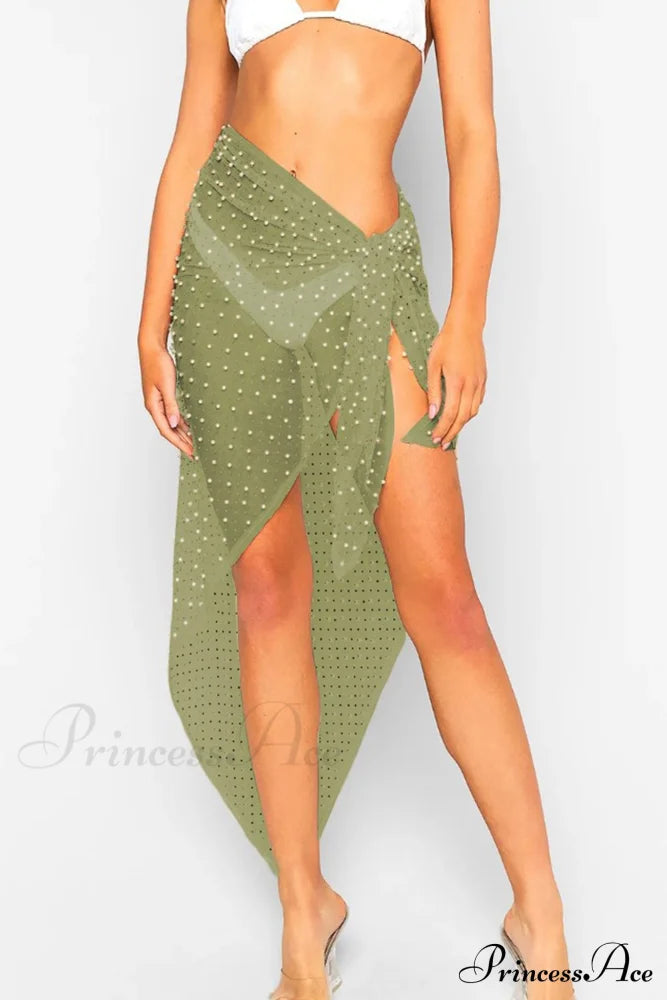 Pearl Mesh Tie Up Midi Skirt Green（Ship After April） / One Size Skirts