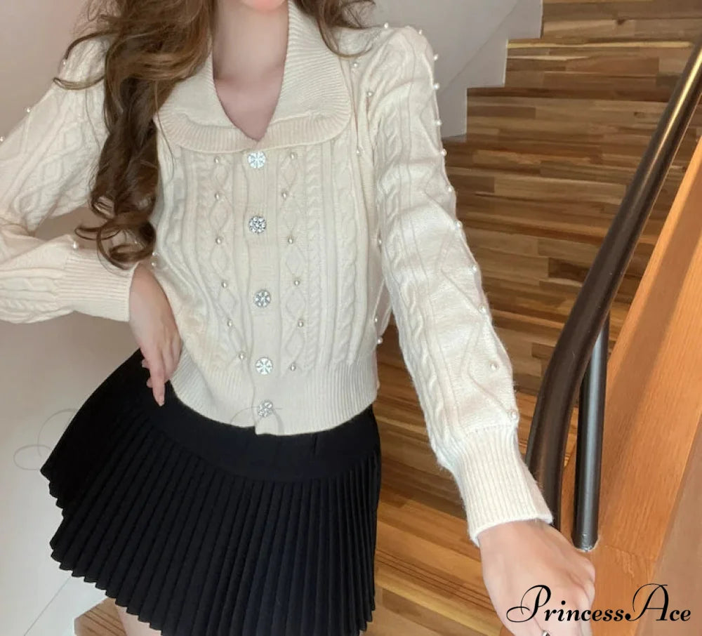 Pearl Turn Down Collar Cardigan