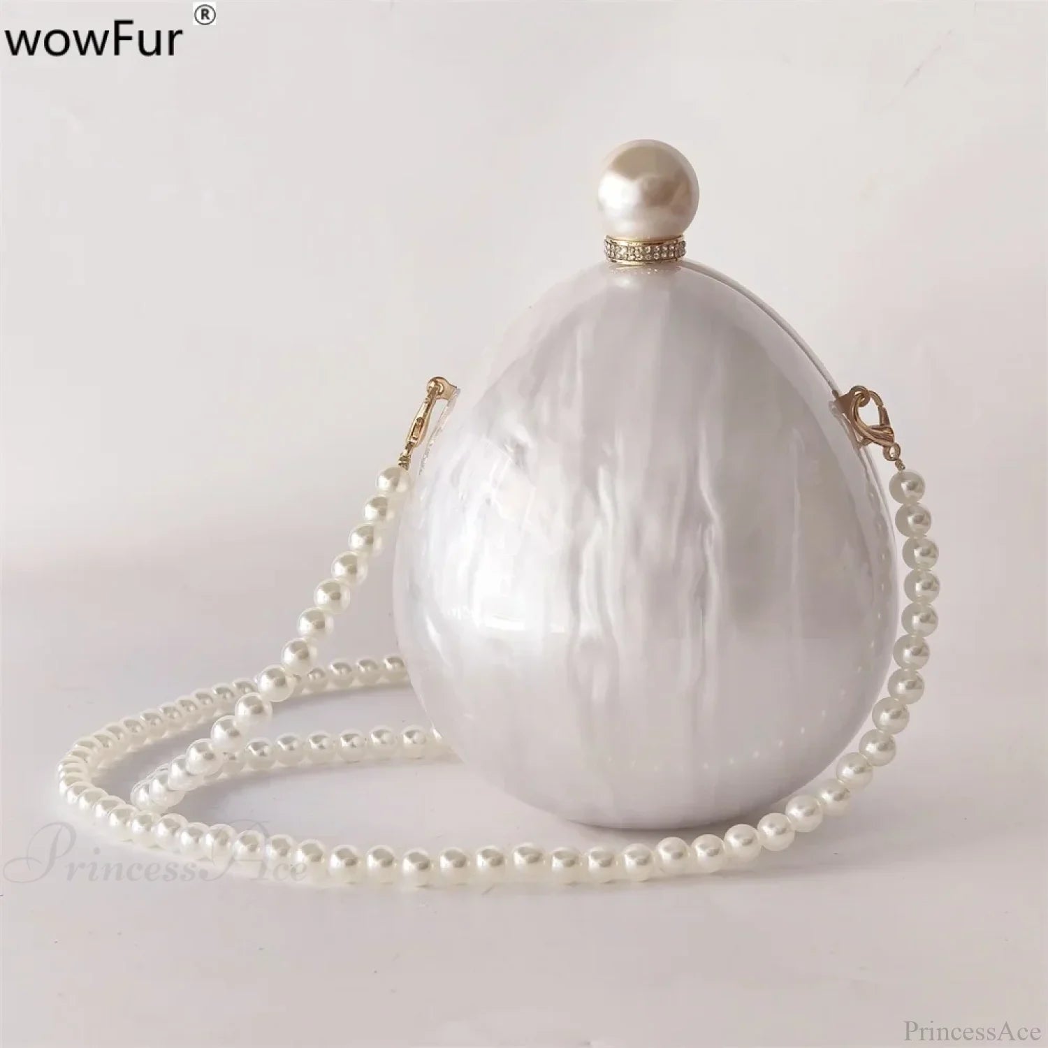 Pearl White Egg Acrylic Box Oval Bridal Messenger Clutch Bag clutchbag-250126