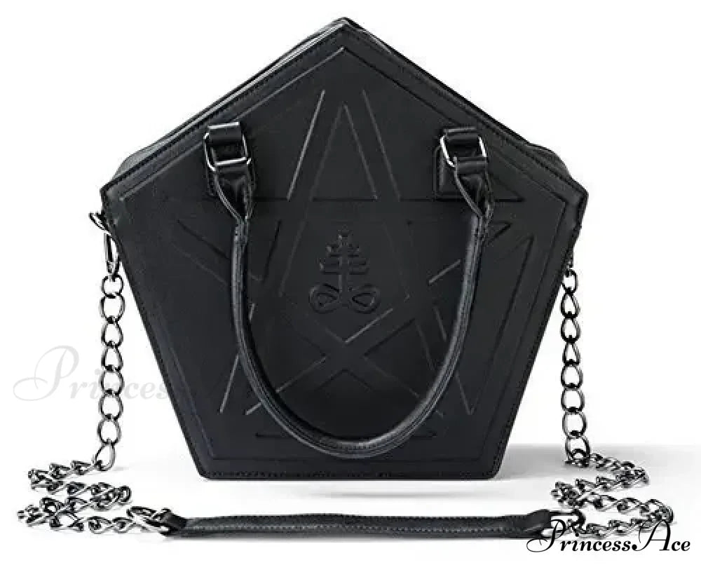 Pentagram Punk Darkness Gothic Soft Leather Chain Shoulder Handbag Bag Black / (30Cm Halloween