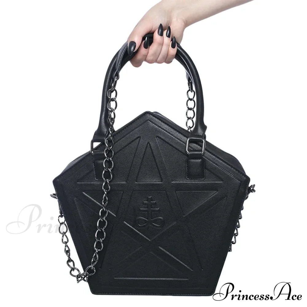 Pentagram Punk Darkness Gothic Soft Leather Chain Shoulder Handbag Bag Halloween