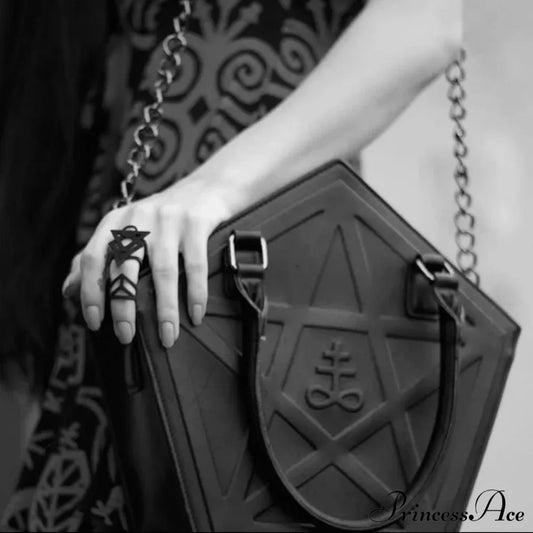 Pentagram Punk Darkness Gothic Soft Leather Chain Shoulder Handbag Bag Halloween