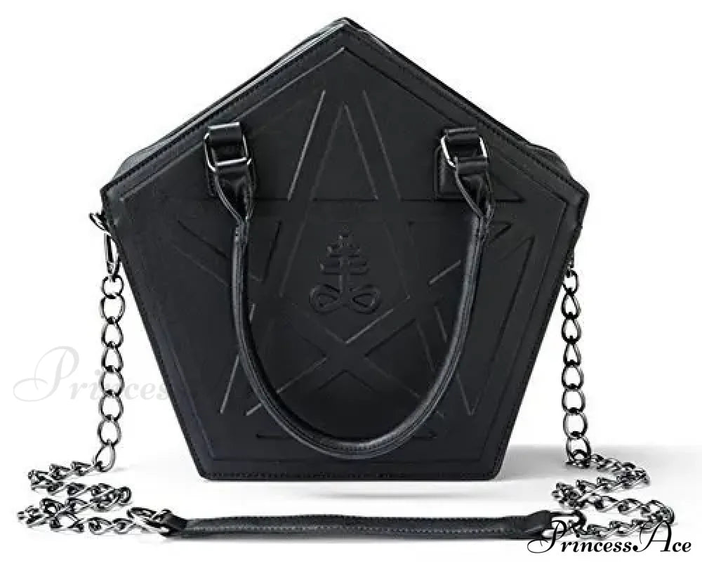 Pentagram Punk Darkness Gothic Soft Leather High Quality Chain Bag Black / (30Cm Halloween