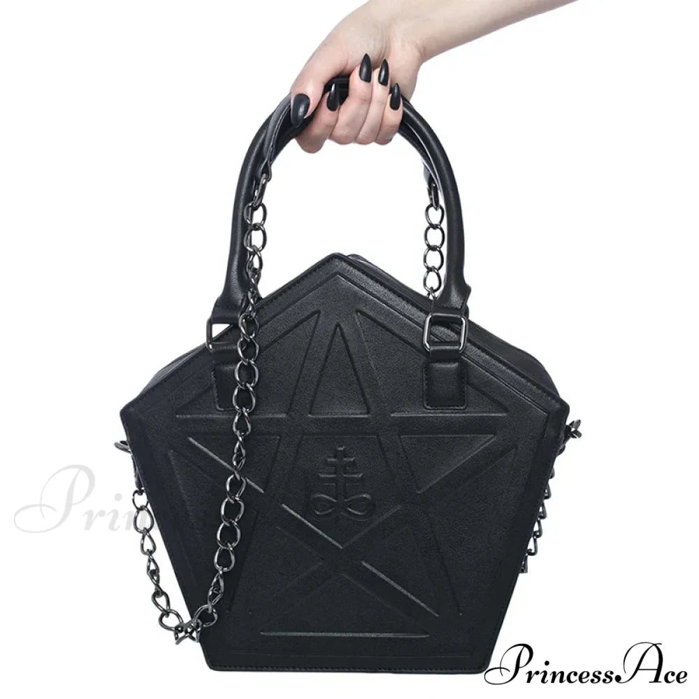 Pentagram Punk Darkness Gothic Soft Leather High Quality Chain Bag Halloween