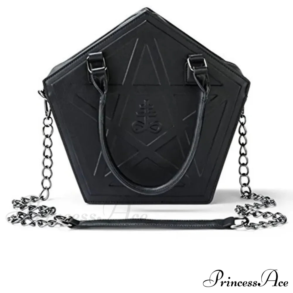 Pentagram Punk Darkness Gothic Star Black Soft Leather Chain Women Handbag Halloween