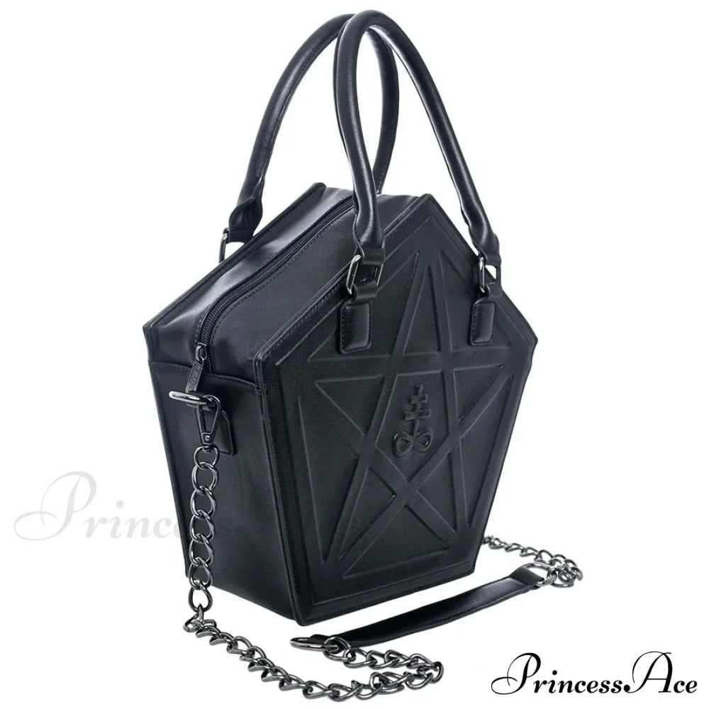 Pentagram Punk Darkness Gothic Star Black Soft Leather Chain Women Handbag Halloween