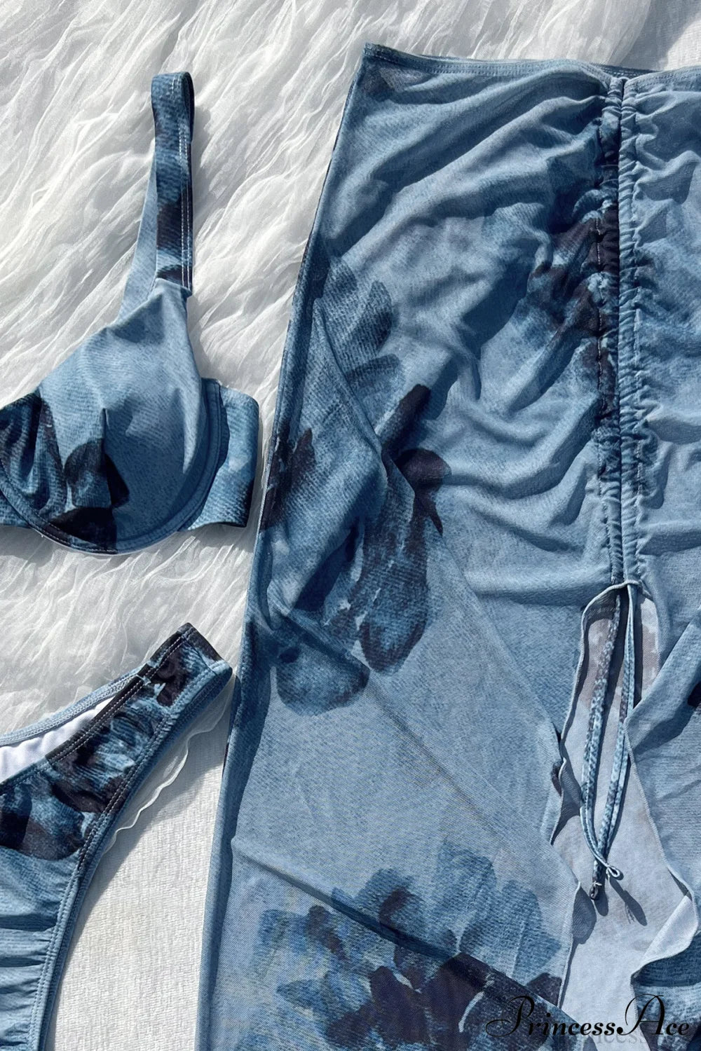 Peony Print Bikini Three Piece Swim Set