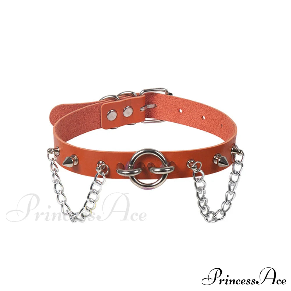 Personality O-Ring Rivet Chain Pu Necklace Orange Halloween