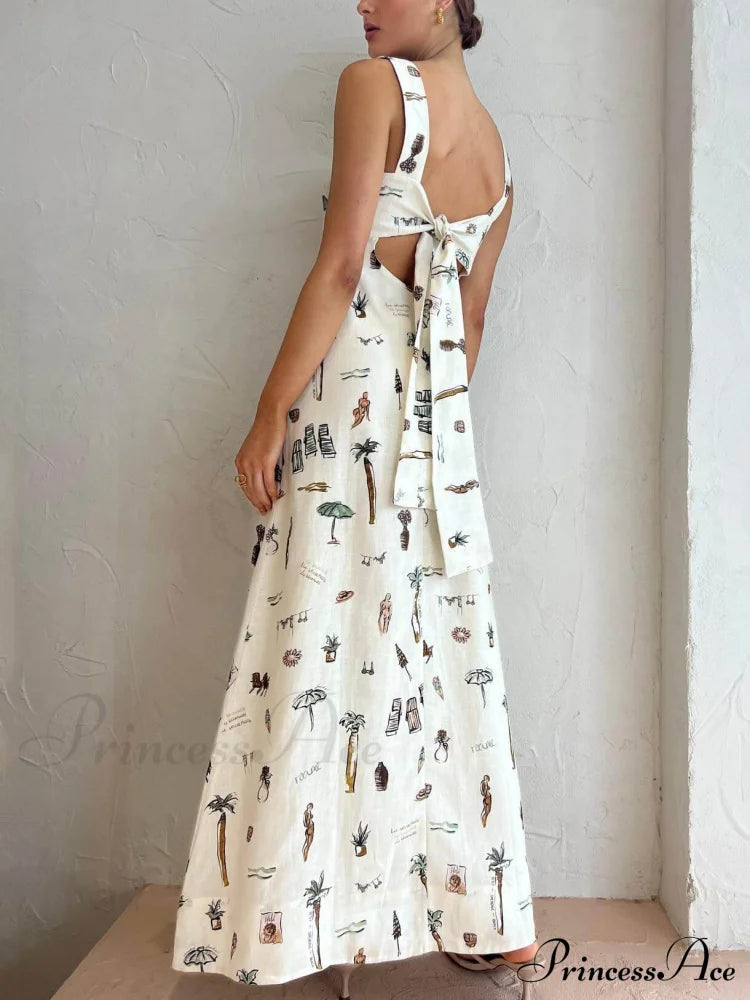 Personalized Graffiti Suspender Charming Sexy Backless Maxi Dress Dresses