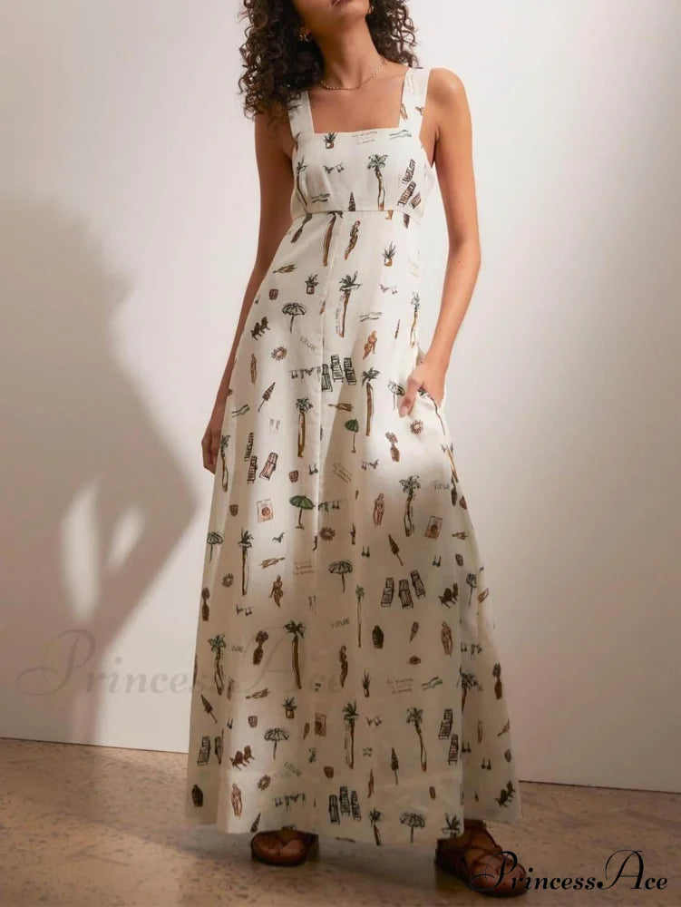 Personalized Graffiti Suspender Charming Sexy Backless Maxi Dress Dresses