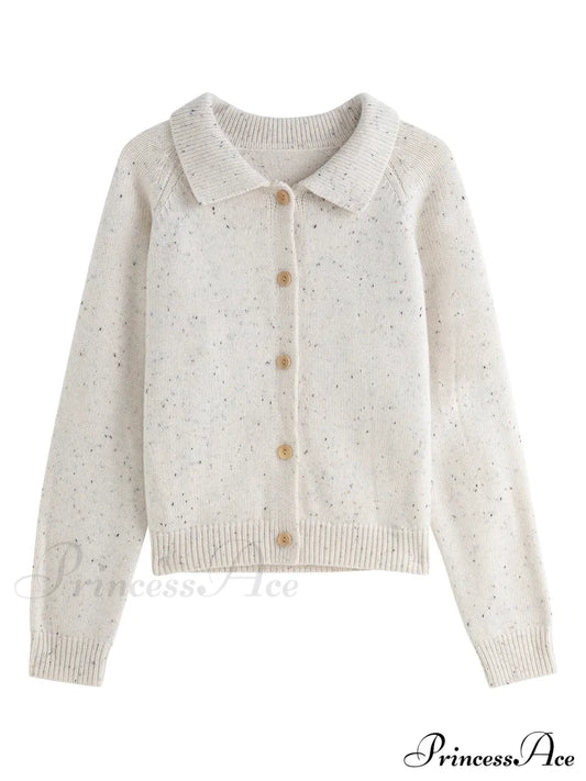 Petite Retro Lapel Knit Cardigan For Early Autumn Red Christmas Sweater Ivory / Xs Sweaters-L