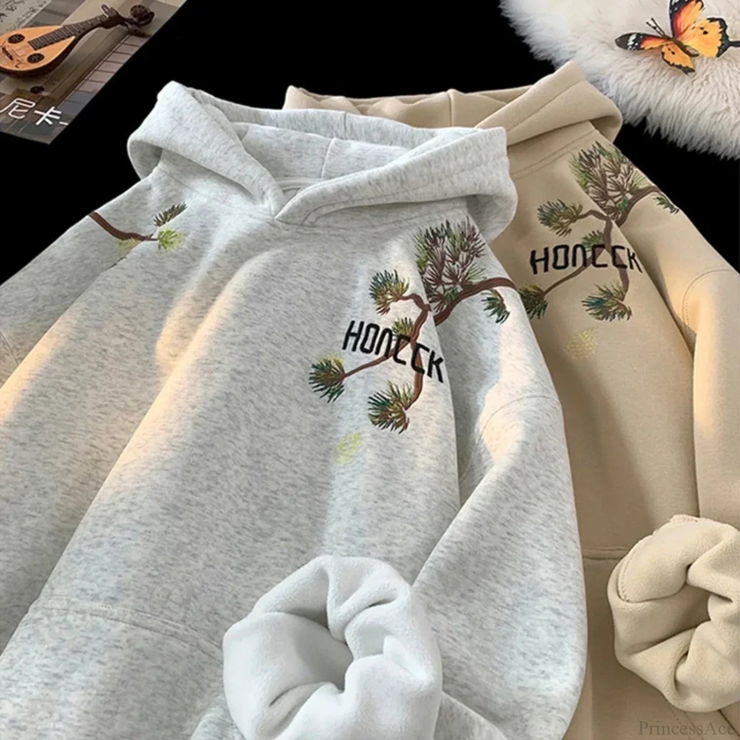 Pine Print Y2K Vintage Oversize Hoodie