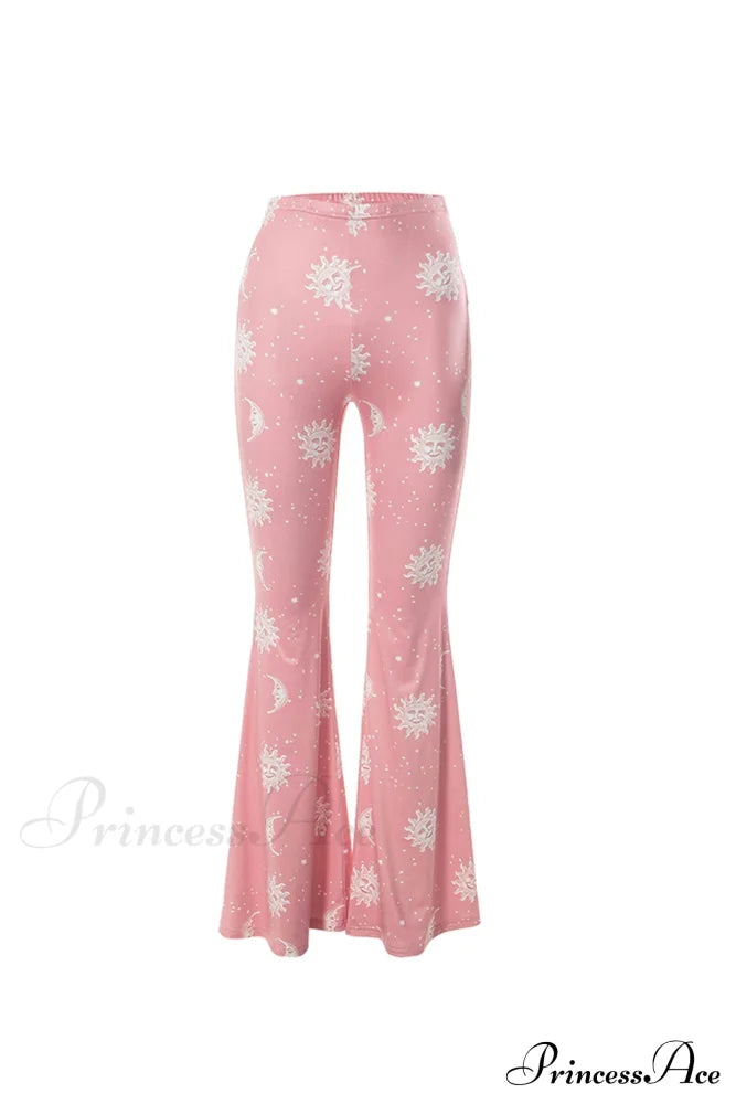 Pink Abstract Print Flares Pants