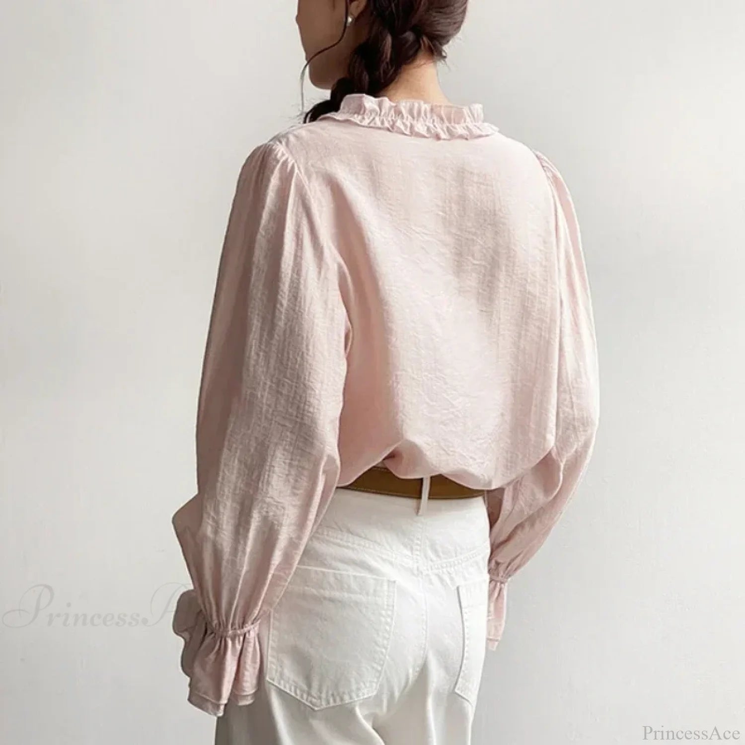 Pink Cotton Rayon Casual Long Sleeve V-Neck Boho Blouse bohoblouse-250126