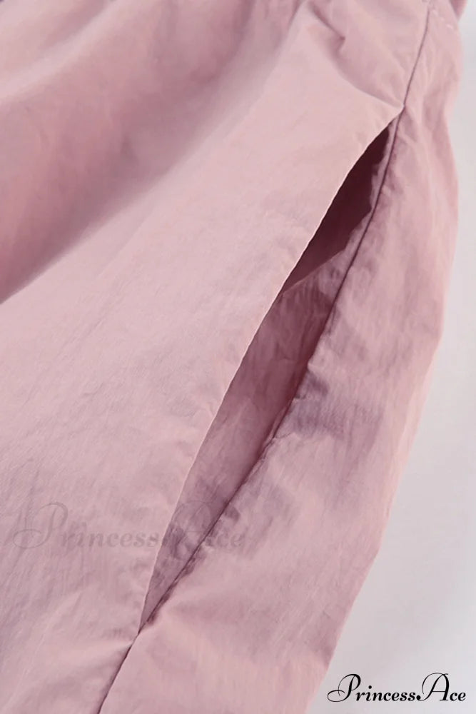 Pink Drawstring Zipper Cargo Pants