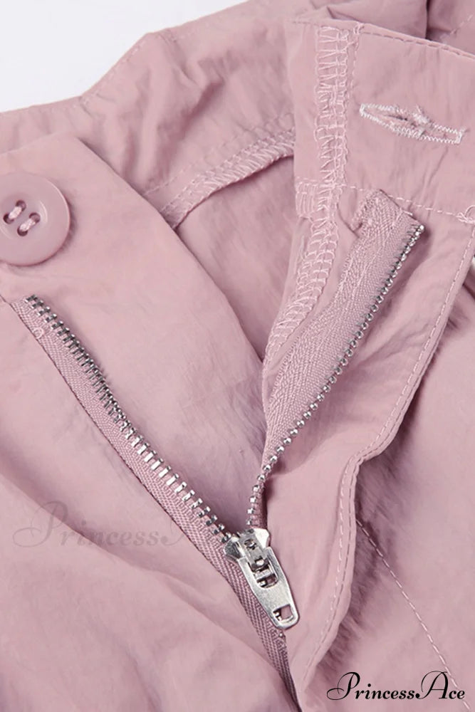 Pink Drawstring Zipper Cargo Pants