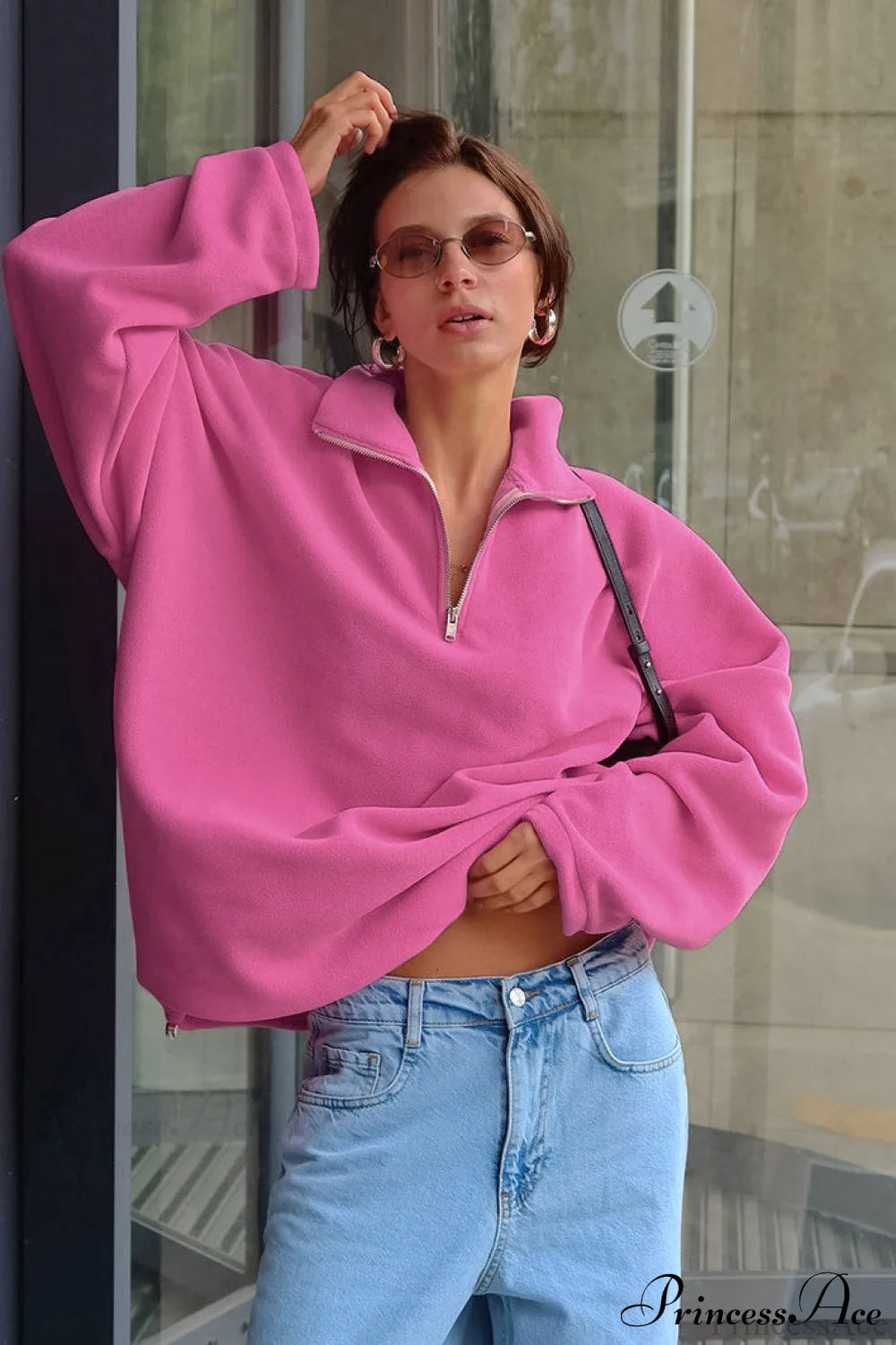 Pink Polar Fleece Loose Thickened Sweatshirt