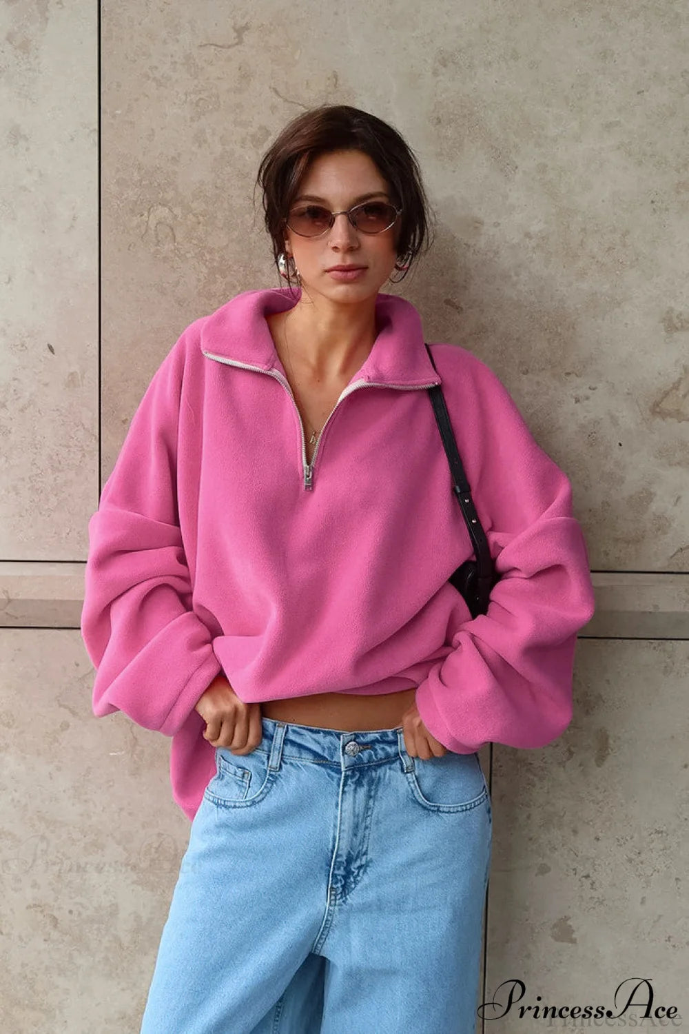 Pink Polar Fleece Loose Thickened Sweatshirt Pink / S