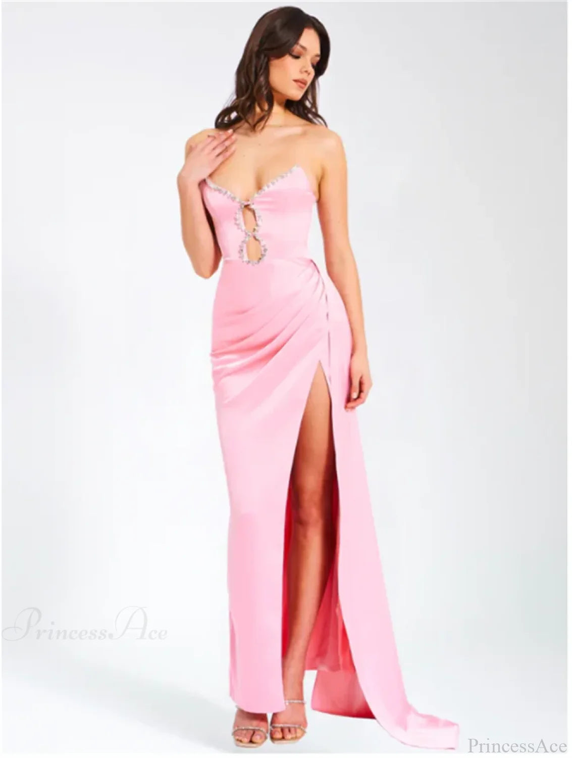 Pink Satin Strapless Party Dress Partydress-241208