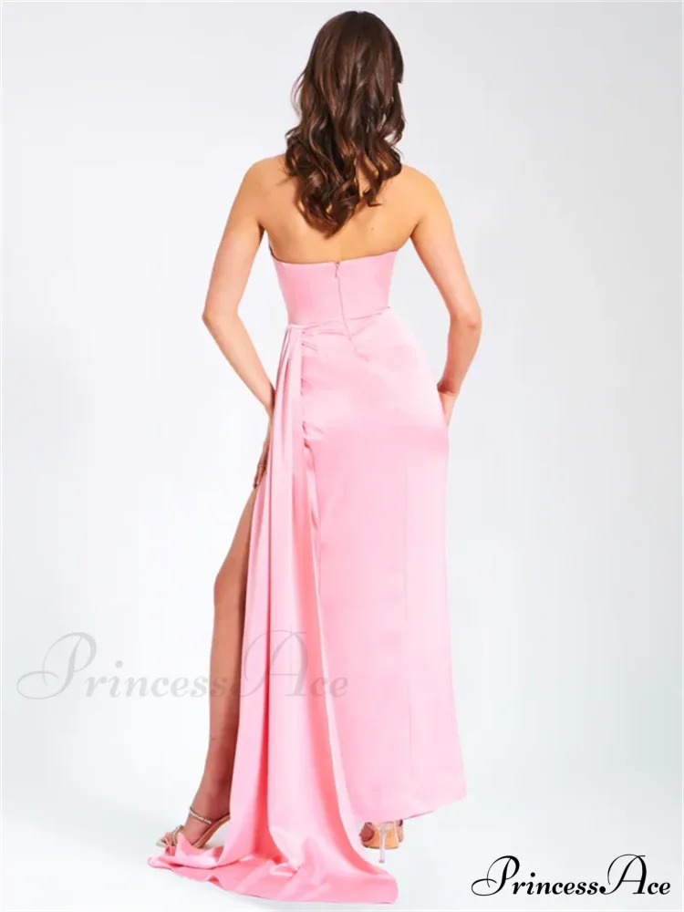 Pink Satin Strapless Party Dress Partydress-241208