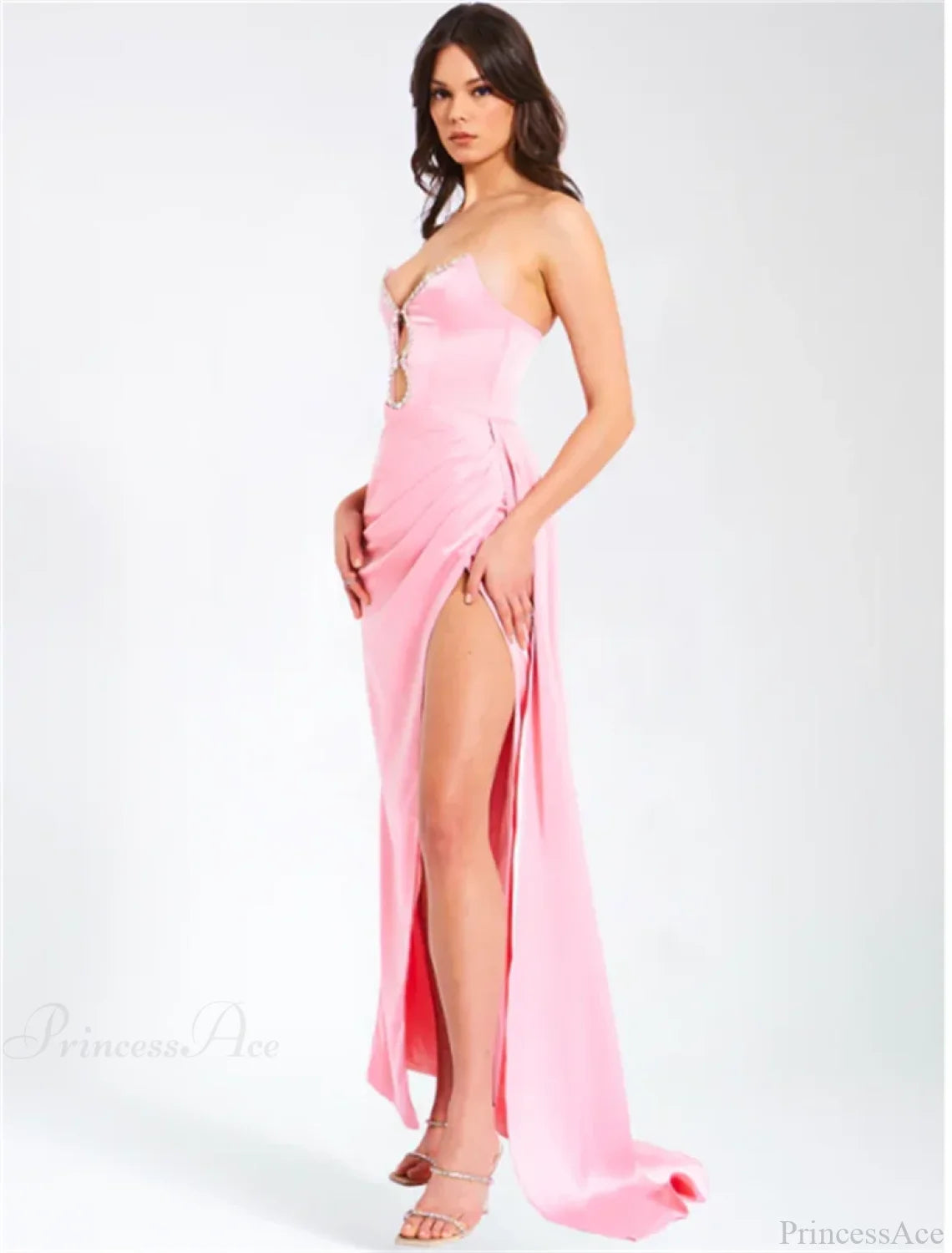 Pink Satin Strapless Party Dress Partydress-241208