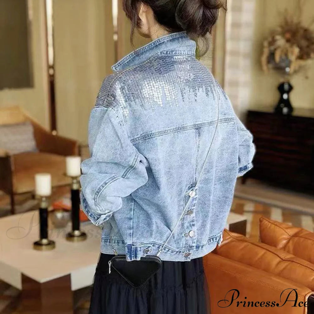 Pink Shiny Sequin Denim Jacket