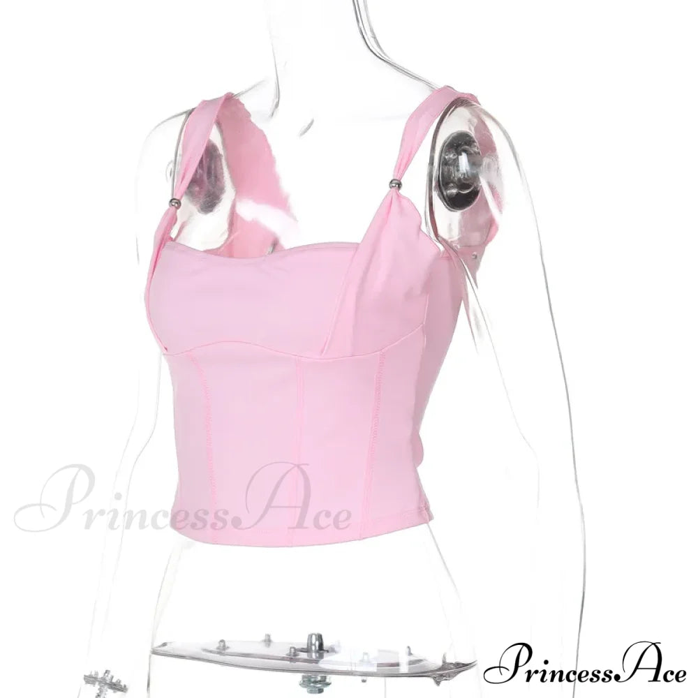 Pink Strappy Stylish Crop Top