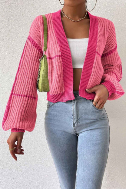 Patchwork Knit Long Sleeve Open-Front Cardigan