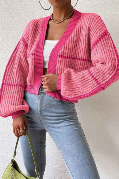 Patchwork Knit Long Sleeve Open-Front Cardigan