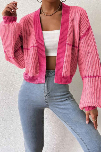 Patchwork Knit Long Sleeve Open-Front Cardigan