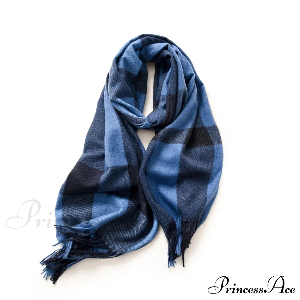 Plaid Blanket Thick Winter Warm Shawl Set Scarf Blue Scarfs-L